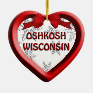 Oshkosh Wisconsin Heart Kerstannament Keramisch Ornament