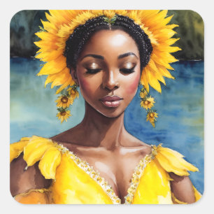 Oshun African Orisha Waterverf Kunst Vierkante Sticker