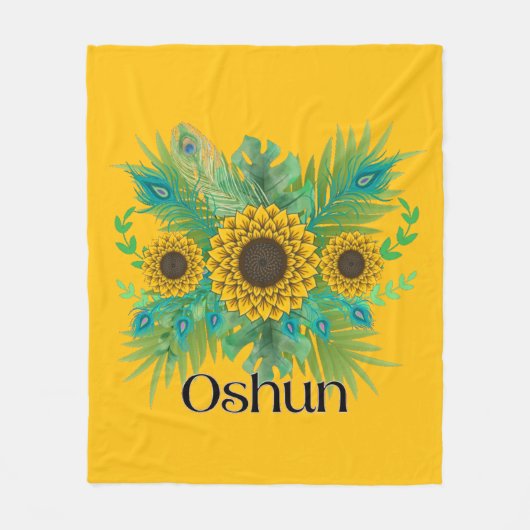 Oshun Goddess Zonnebloemen Fleece Deken (Voorkant)