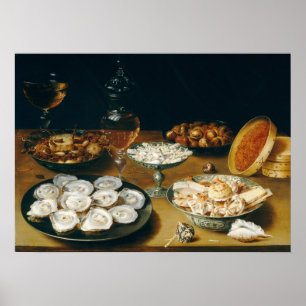 Osias Beert de Ouderen met oesters, fruit Poster