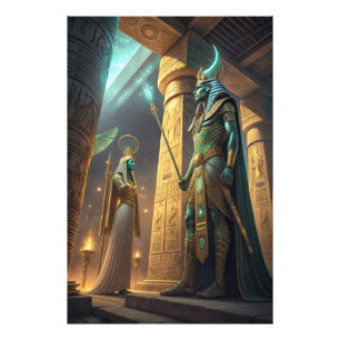 Osiris & Hatsjepsoet in de AI-tempel Oude Egypte Foto Afdruk