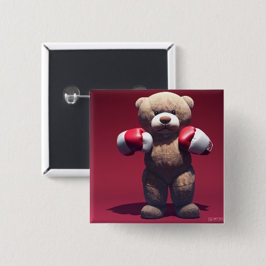 Osito boxeador vierkante button 5,1 cm (Voorkant /achterkant)