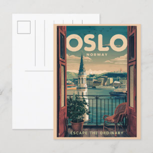 Oslo Balkon uitzicht Noorwegen vintage en geschenk Briefkaart
