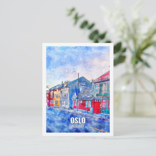 Oslo Beroemde reis Waterverf schets Briefkaart (Staand voorkant)