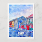 Oslo Beroemde reis Waterverf schets Briefkaart (Voorkant)