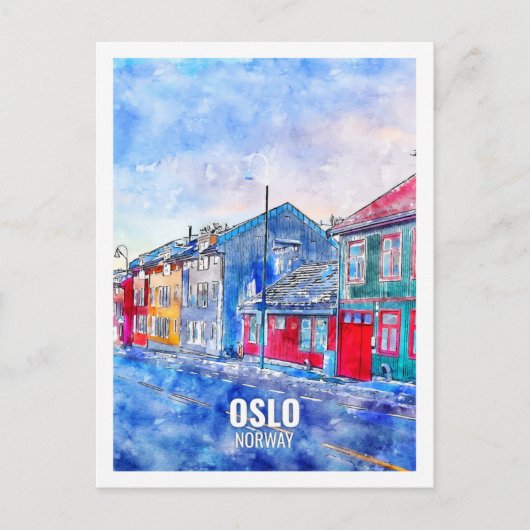 Oslo Beroemde reis Waterverf schets Briefkaart (Voorkant)