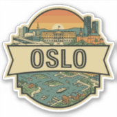Oslo City Norway Skyline Retro Travel Badge Sticker (Voorkant)