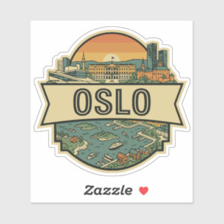 Oslo City Norway Skyline Retro Travel Badge Sticker