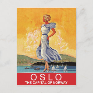 Oslo, de hoofdstad van Noorwegen, vintage reis Briefkaart