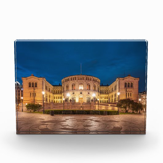 Oslo-gebouw in Noorwegen 's nachts Fotoblokken (Voorkant)