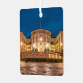 Oslo-gebouw in Noorwegen 's nachts Metalen Ornament (Voorkant links)