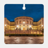 Oslo-gebouw in Noorwegen 's nachts Metalen Ornament (Achterkant)