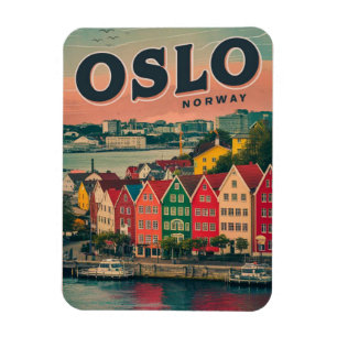 Oslo kleurrijke huizen Noorwegen vintage en cadeau Magneet