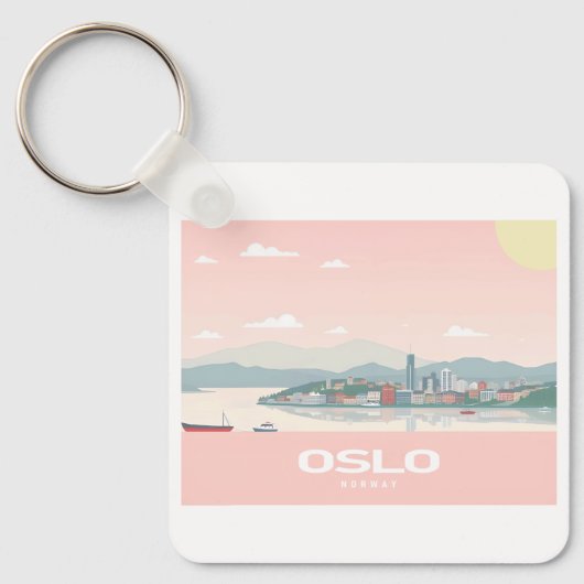 Oslo Noorwegen Fjord Pastelreizen Sleutelhanger (Voorkant)