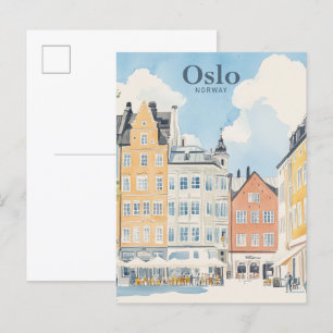 Oslo Noorwegen Gouache Schilderillustratie Reizen Briefkaart