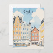 Oslo Noorwegen Gouache Schilderillustratie Reizen Briefkaart (Voorkant / Achterkant)