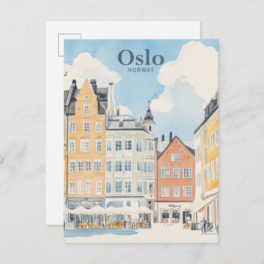 Oslo Noorwegen Gouache Schilderillustratie Reizen Briefkaart (Voorkant / Achterkant)