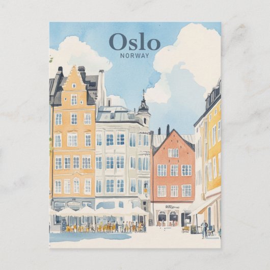 Oslo Noorwegen Gouache Schilderillustratie Reizen Briefkaart (Voorkant)