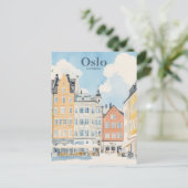 Oslo Noorwegen Gouache Schilderillustratie Reizen Briefkaart (Staand voorkant)