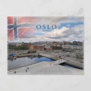 Oslo Noorwegen met Noorse vlag Waterfront Briefkaart