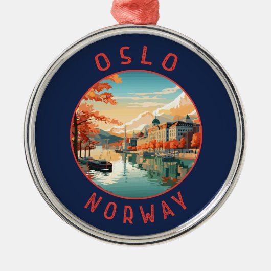 Oslo Noorwegen Retro Noodcirkel Metalen Ornament (Voorkant)