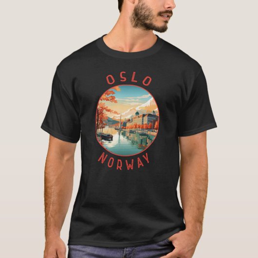 Oslo Noorwegen Retro Noodcirkel T-shirt (Voorkant)