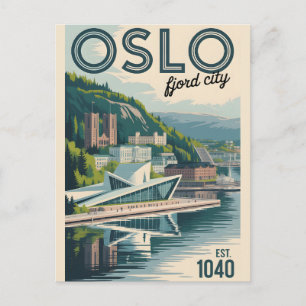 Oslo Noorwegen Skyline Retro Stadsgezicht Reizen Briefkaart