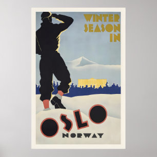 Oslo Noorwegen Vintage Poster - Ingelijste Print -