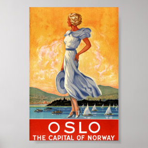 Oslo Noorwegen Vintage Reisposter Gerestaureerd Poster