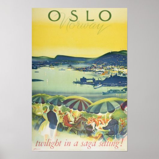 Oslo Noorwegen Vintage Reizen Poster (Voorkant)