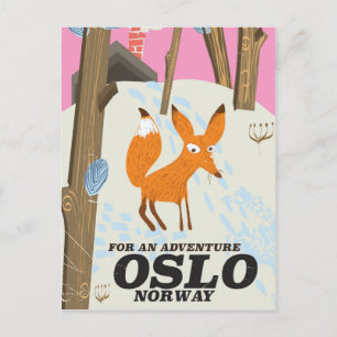 Oslo Noorwegen vos vintage reisposter Briefkaart