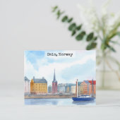 Oslo Noorwegen  Waterverf Briefkaart (Staand voorkant)