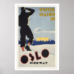 Oslo Noorwegen Winterseizoen In Vintage Ski Poster