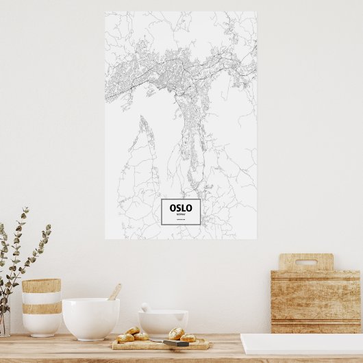 Oslo, Noorwegen (zwart op wit) Poster (Keuken)