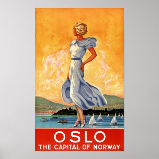 Oslo Norway Vintage Travel Poster gerestaureerd (Voorkant)