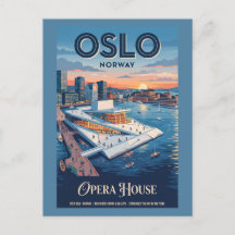 Oslo Operahuis Noorwegen Vintage Reisposter