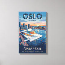 Oslo Operahuis Noorwegen Vintage Reisposter
