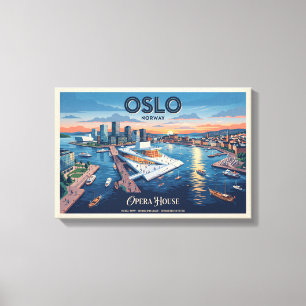 Oslo Operahuis Vintage Reisposter - Noorwegen Canvas Afdruk