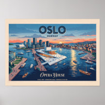 Oslo Operahuis Vintage Reisposter - Noorwegen