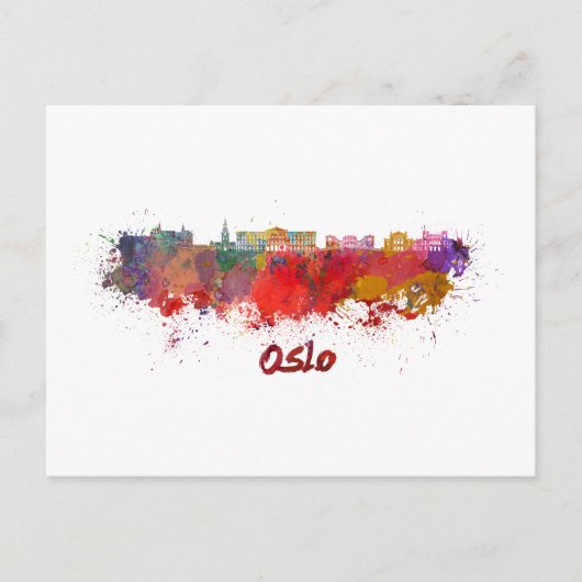 Oslo skyline in waterverf briefkaart (Voorkant)