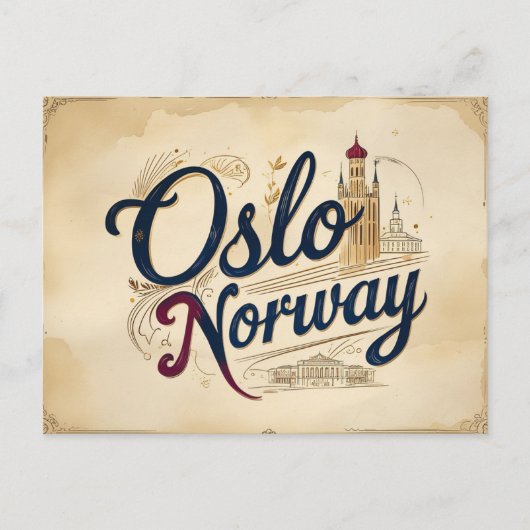 Oslo Vintage Silhouet Briefkaart (Voorkant)