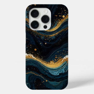 Osmic Gold en Blue Fluid Art, Luxe Abstract iPhone 15 Pro Case