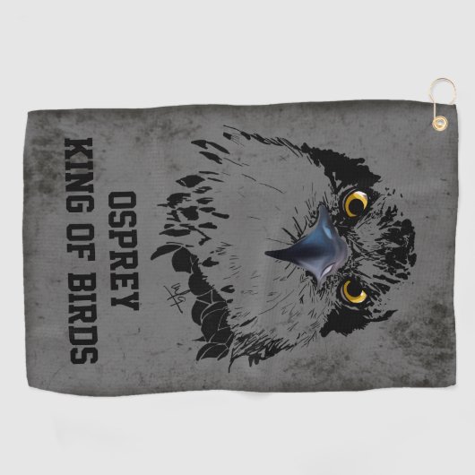 Osprey King of Birds Illustration Dark Grey Grunge Golfhanddoek (Horizontaal)
