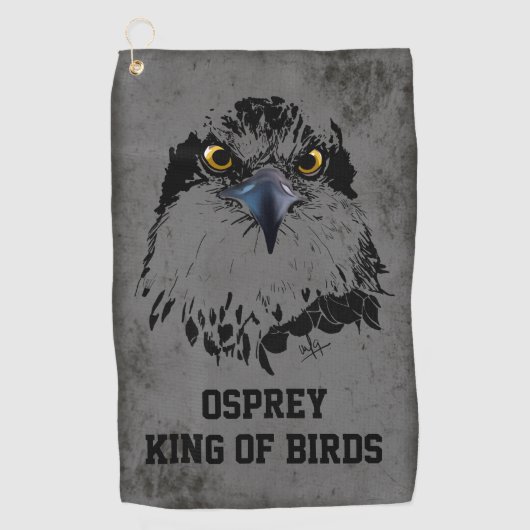 Osprey King of Birds Illustration Dark Grey Grunge Golfhanddoek (Voorkant)