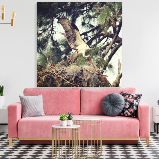 Osprey Landing Stretched Canvas Print (Insitu (Woonkamer))