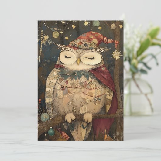Osric the Owl | Woodland Whimsy  Feestdagenkaart (Staand voorkant)