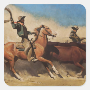 “Ossen naar de markt” Westerse kunst van Maynard D Vierkante Sticker