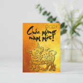 Ossenjaar Groet in Vietnamese Gouden Vakantie Kaar Uitnodiging Briefkaart (Staand voorkant)