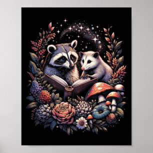 Ossum Wasbeer Bloem Boek Liefhebber Cottagecore Fa Poster