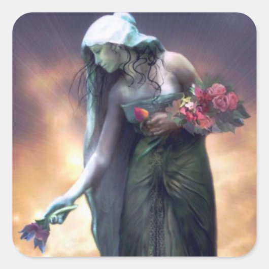 ostara bloemen vierkant vierkante sticker (Voorkant)